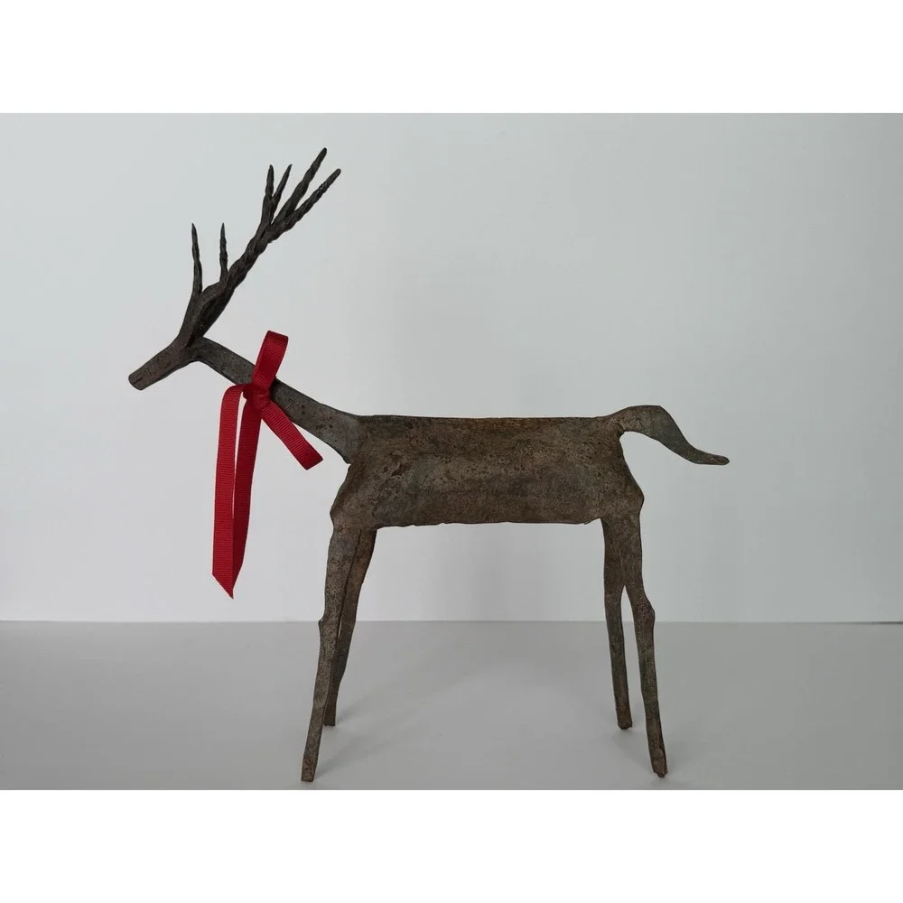 Handmade Rustic Iron Christmas Reindeer‎ Set of 3 - Twisted Antlers Patina Decor